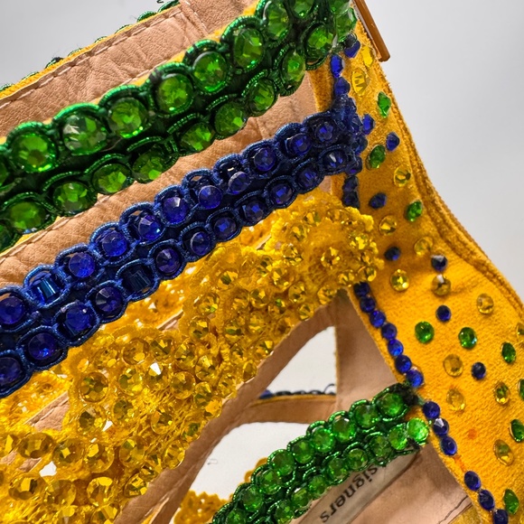 Vibrant Yellow Green & Blue Competition Heels– 5” Platform with Sparkling Stones - Picture 5 of 10
